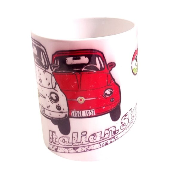 Italian Style Mug With Retro Car Designs Printed In Italy Ceramic Coffee Cup 12o - Picture 2 of 5